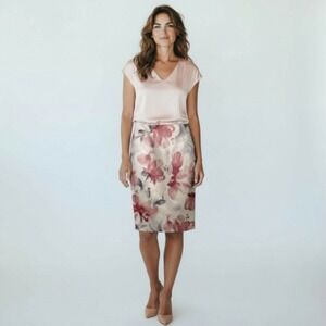 Jones New York Floral Silk-Blend Pencil Skirt 8P Cream‎ & Rosewater Floral